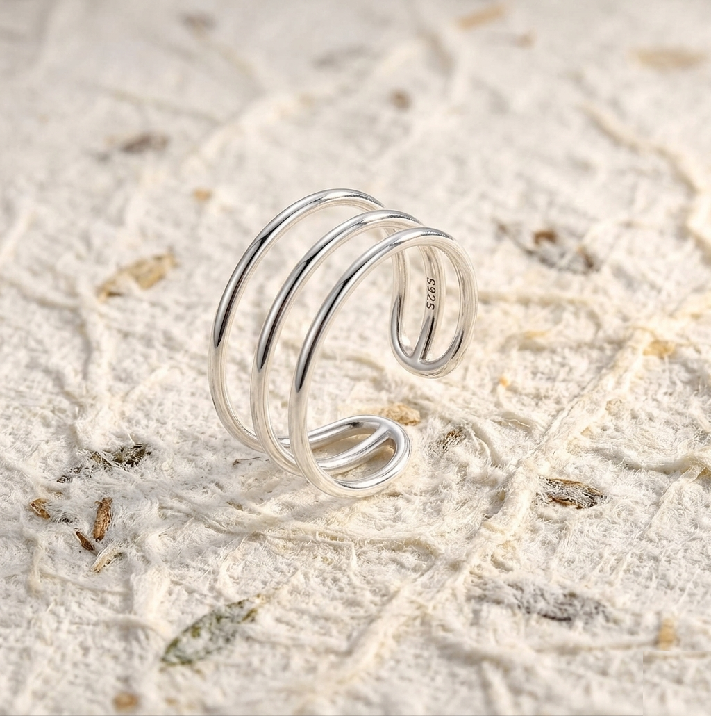 Minimalist Triple Band Ring Over Sterling Silver • Adjustable Multi Layer Open Ring • Statement Stacking Ring • Dainty Jewelry Gift for Her - Image 2