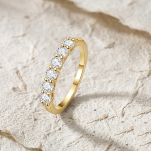Dainty Cubic Zirconia Wedding Band Rose Gold, Minimalist Multi Stone Stacking Ring, Delicate Half Eternity Band, Artisan Silver Ring