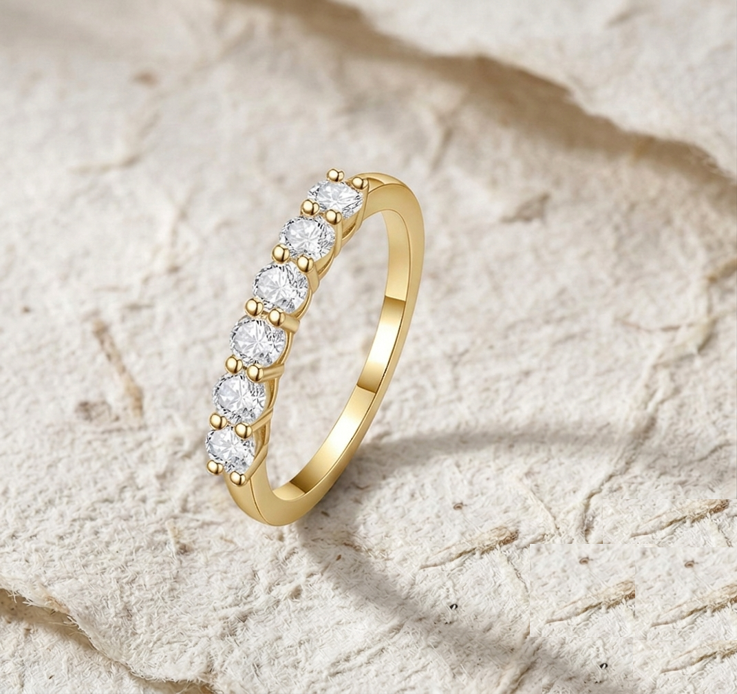 Dainty Cubic Zirconia Wedding Band Rose Gold, Minimalist Multi Stone Stacking Ring, Delicate Half Eternity Band, Artisan Silver Ring