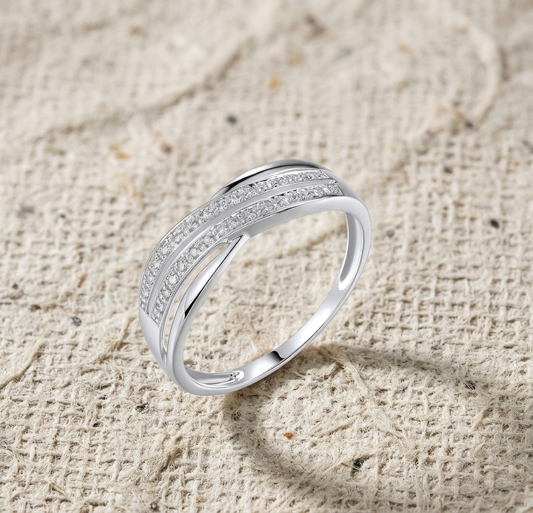 Criss Cross Ring with Pavé Cubic Zirconia, Double Row Statement Ring for Women, Elegant X Ring, Minimalist Jewelry Gift, Anniversary Ring - Image 5