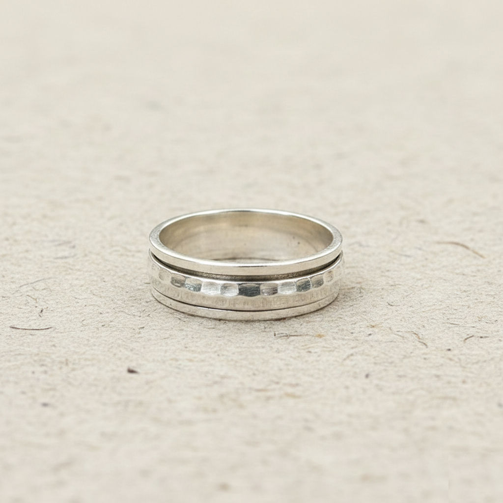 925 Sterling Silver Spinner Ring for Women, Meditation Worry Ring, Boho Hammered Textured Fidget Ring, Statement Jewelry, Gift for Her - Image 5