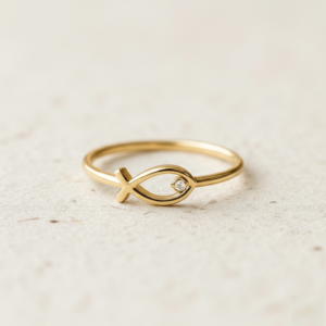 Ichthys Ring, Tiny Christian Fish Ring with Cubic Zirconia, Minimalist Religious Jewelry, Faith Ring for Her, Spiritual Gift