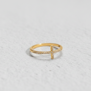 925 Sterling Silver Sideways Cross Ring for Women - Sparkling Cubic Zirconia Religious Jewelry - Minimalist Dainty Faith Gift