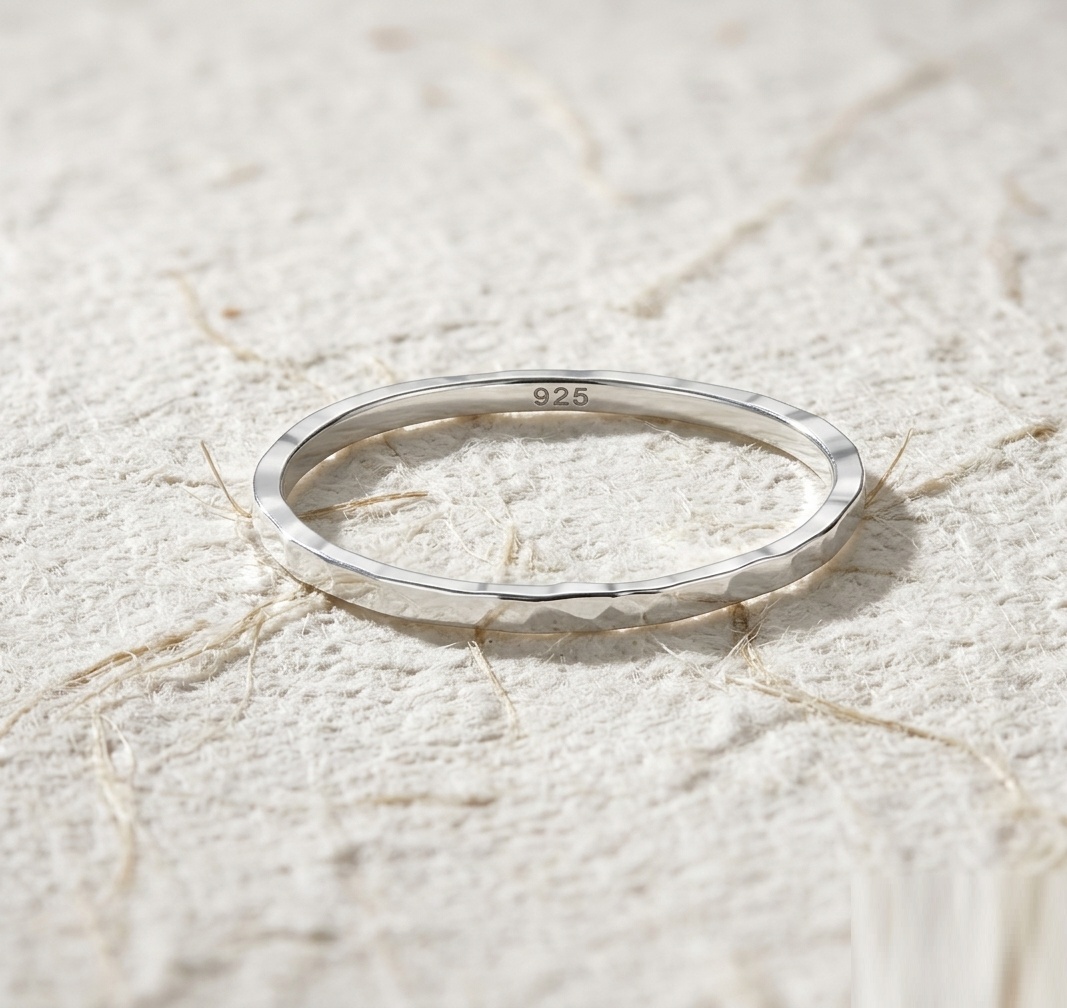 Hammered Ring for Women, Dainty Stacking Ring, Minimalist Thin Gold Band, Handmade Textured Jewelry, Simple Promise Ring, Gift for Her - Image 5