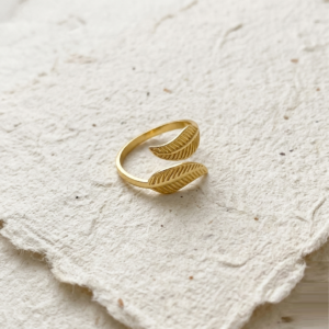 Leaf Ring, Adjustable Feather Wrap Ring, Nature Inspired Jewelry for Women, Boho Botanical Ring, Gift for Her, Minimalist Ring