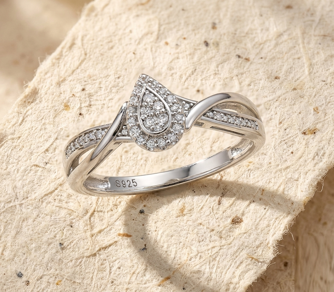 Pear Cut Cubic Zirconia Promise Ring for Her, 925 Sterling Silver Infinity Twist Band, Dainty Teardrop Engagement Ring, Minimalist Jewelry - Image 4