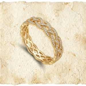 Braided Eternity Band, Cubic Zirconia Criss Cross Wedding Ring, Filigree Stackable Band, Handmade Woven Vine Ring for Women