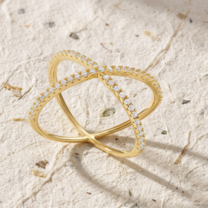 Criss Cross X Ring, Dainty Cubic Zirconia Simulant Statement Ring, Pave Infinity Band for Women, Minimalist Everyday Jewelry Gift