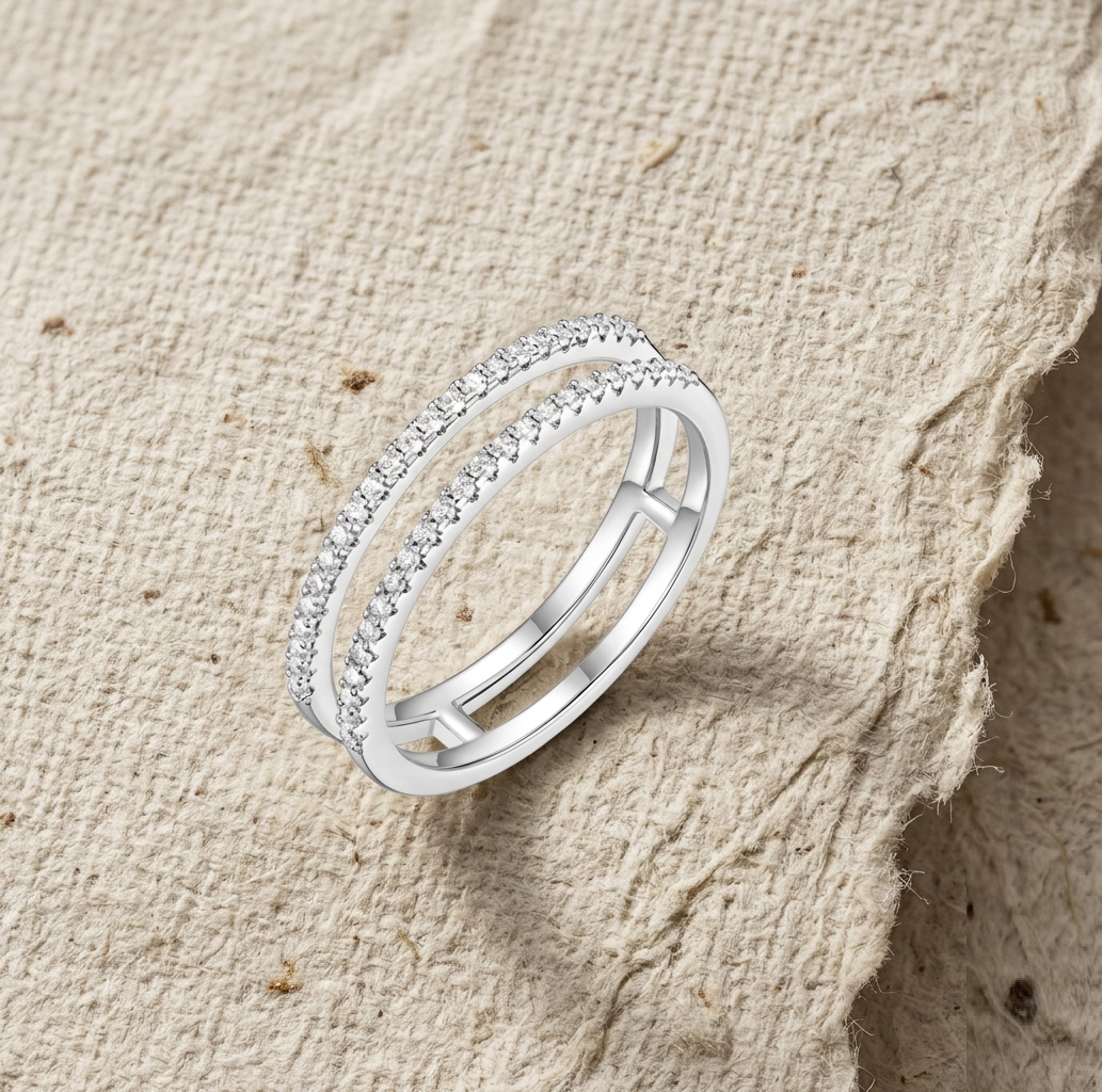 Minimalist Two Row CZ Stacking Ring – Dainty Eternity Band for Her – Split Band Statement Jewelry – Gift for Her - Image 4