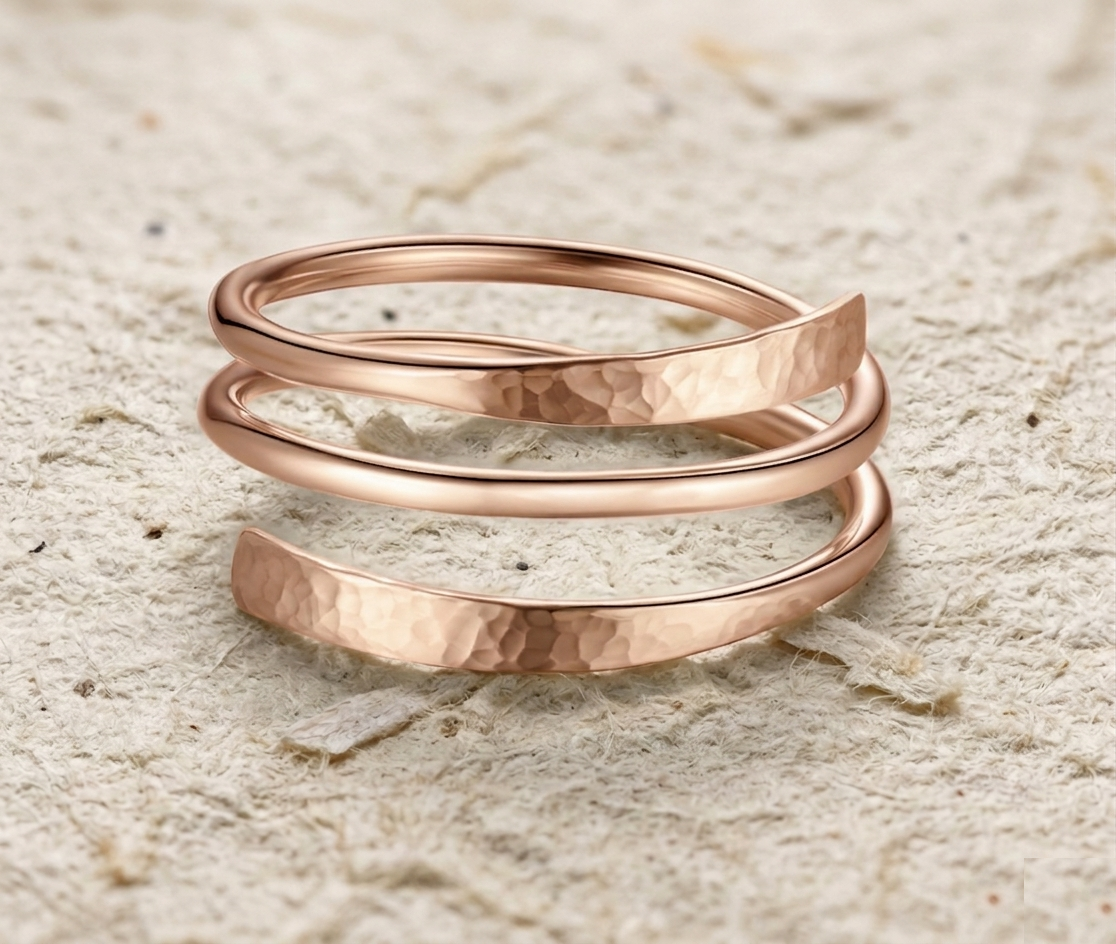 Hammered Wrap Ring for Women, Adjustable Spiral Ring, Minimalist Stacked Band, Recycled Gold Jewelry, Unique Gift for Her - Image 4