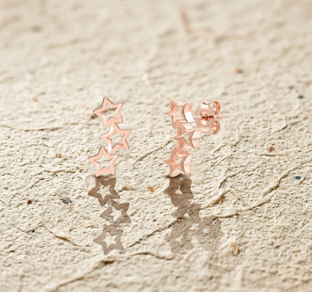 Star Climber Earrings, Dainty Minimalist Ear Crawlers, Triple Star Studs, Celestial Jewelry Gift for Her, Tiny Multiple Star Earrings - Image 5