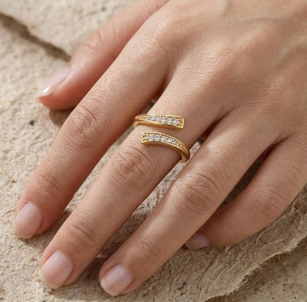 Dainty Bypass Ring, Minimalist Adjustable Spiral Band, Bohemian Cubic Zirconia Jewelry for Women, Unique Wrap Statement Piece - Image 4