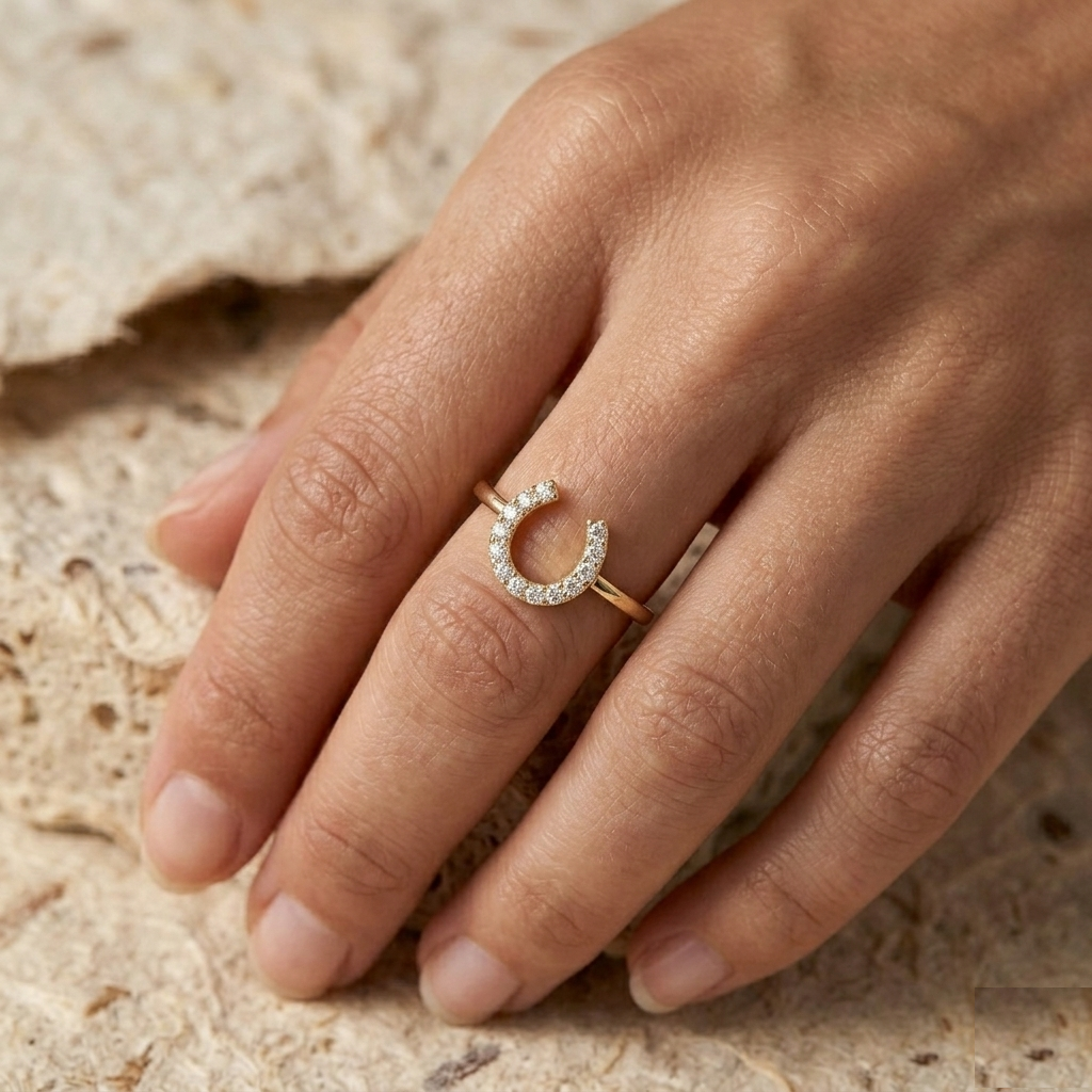 Horseshoe Ring for Women, Dainty Cubic Zirconia Luck Ring, Minimalist Lucky Jewelry, Small Stacking Ring, Equestrian Gift for Her - Image 4