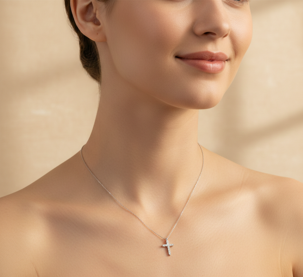 Dainty CZ Cross Necklace, Silver or Rose Gold • Tiny Cross Pendant • Minimalist Religious Jewelry • Communion Gift for Her - Image 4