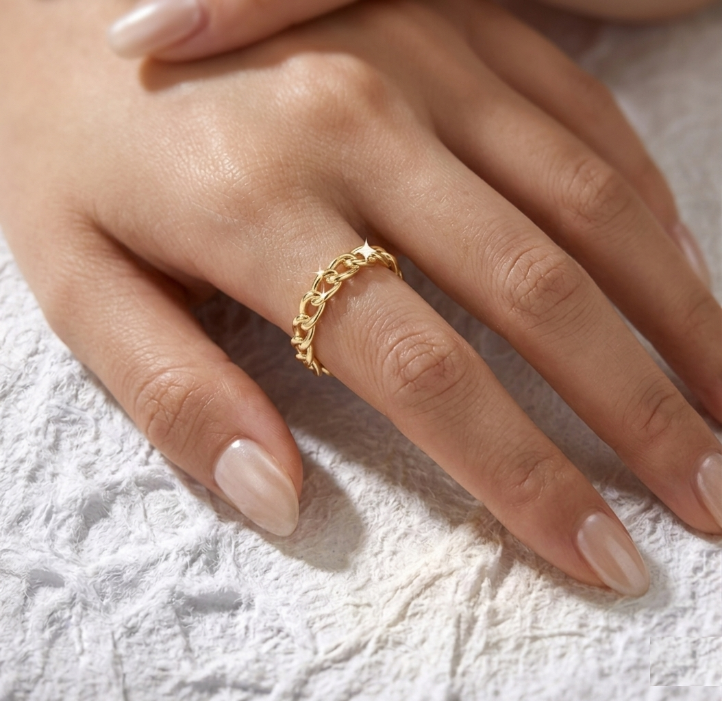 Chain Link Ring for Women, Dainty Curb Link Eternity Band, Minimalist Stackable Ring, Jewelry Gift for Her, Statement Ring - Image 4