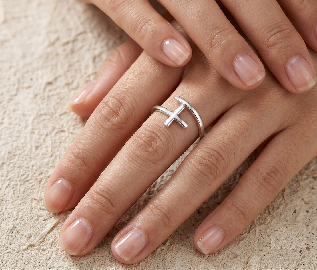 Dainty Cross Ring in 925 Sterling Silver, Minimalist Wrap Ring for Women, Cross Band Ring, Silver Rose Gold Yellow Gold Geometric Ring - Image 4