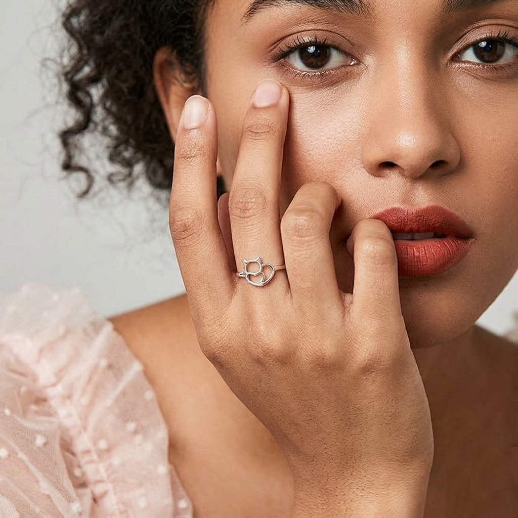 Dainty Silver Cat Ring - Minimalist Kitty Head Finger Ring - Tiny Openwork Cat Ring for Her - Silver Cute Pet Jewelry - Small Cat Gift - Image 4