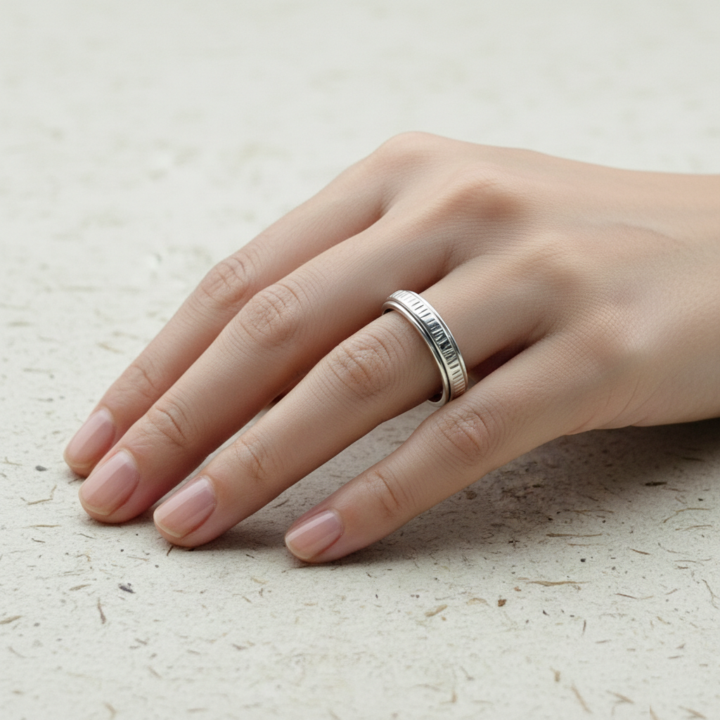 Textured Spinner Ring for Women, Fidget Ring, Minimalist Band in Yellow Gold, Rose Gold, or Silver, Anxiety Ring Gift for Her - Image 4