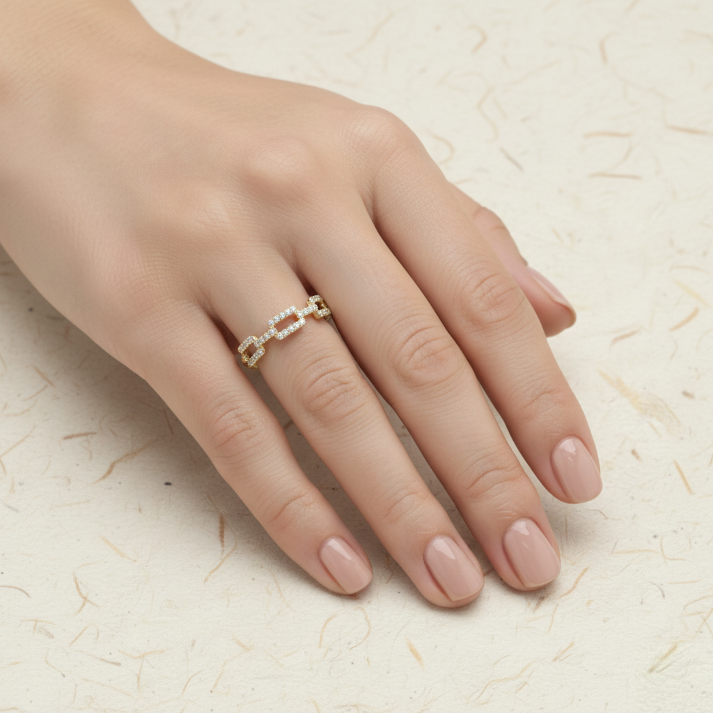 Link Ring, Dainty Chain Statement Ring for Women, Minimalist Geometric Jewelry - Image 4