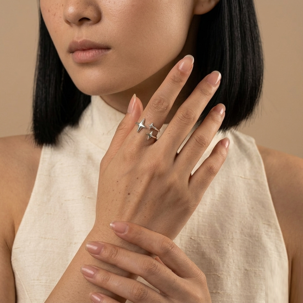 North Star Open Ring in 925 Sterling Silver, Dainty Celestial Ring for Women, Adjustable Triple Star Jewelry, Minimalist Stacking Band - Image 4