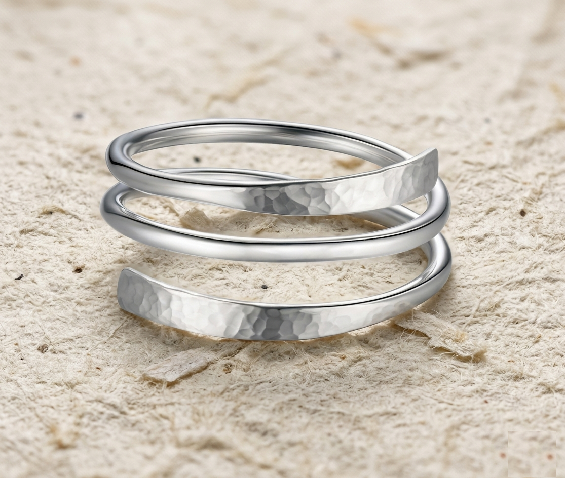 Hammered Wrap Ring for Women, Adjustable Spiral Ring, Minimalist Stacked Band, Recycled Gold Jewelry, Unique Gift for Her - Image 3