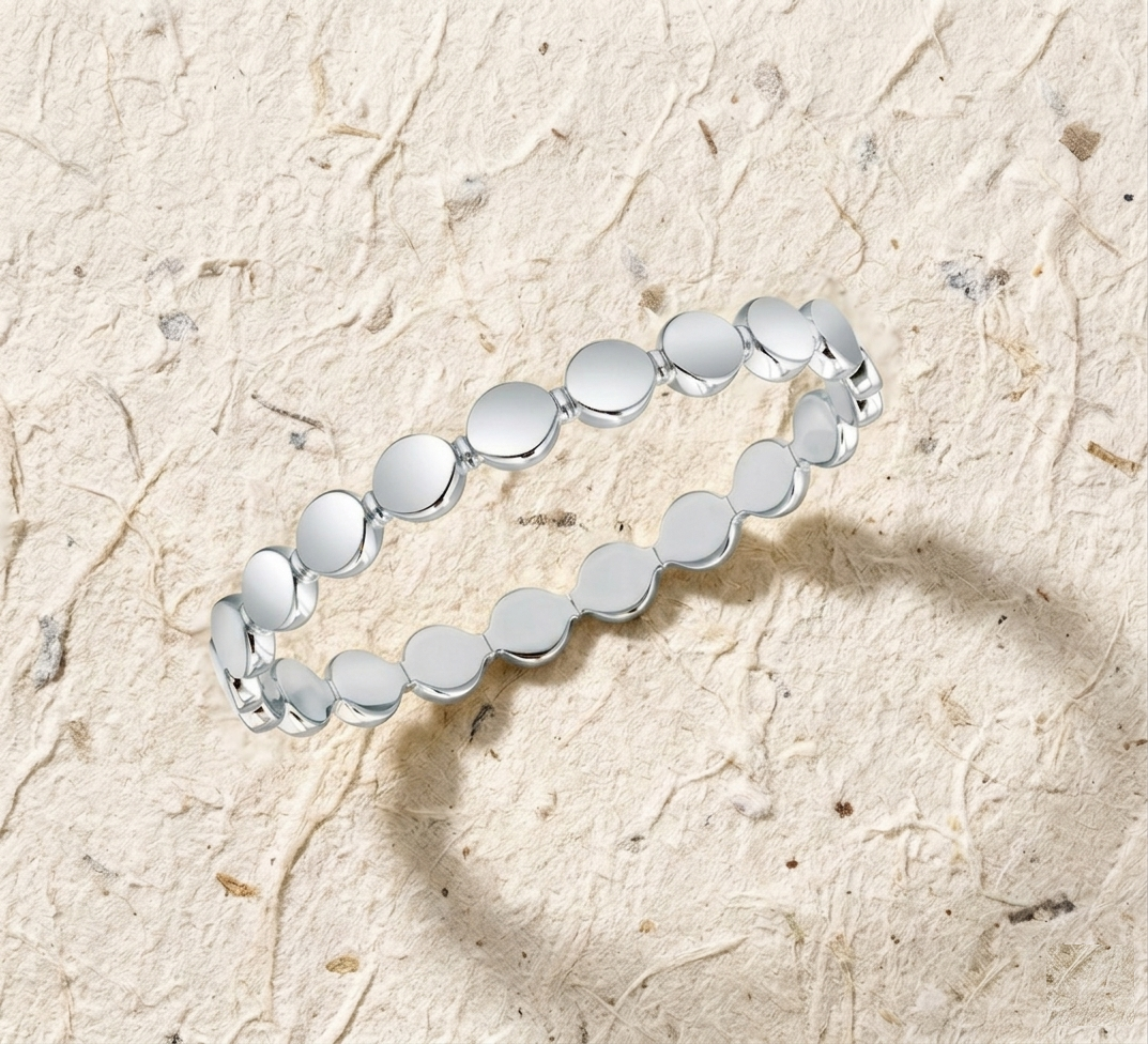 Disc Eternity Ring - Minimalist Dotted Band - Circle Stackable Ring - Simple Geometric Jewelry - Flat Bead Ring for Her - Image 3