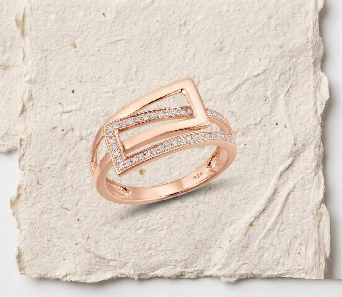 925 Sterling Silver Geometric Rectangular Ring | Modern Minimalist Double Band Statement Ring | Dainty CZ Contemporary Jewelry for Her - Image 3