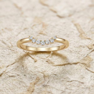 Curved Wedding Band, CZ Contoured Ring, Curved Enhancer, Art Deco Matching Band, Arched Stacking Ring for Women