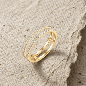 Minimalist Two Row CZ Stacking Ring – Dainty Eternity Band for Her – Split Band Statement Jewelry – Gift for Her