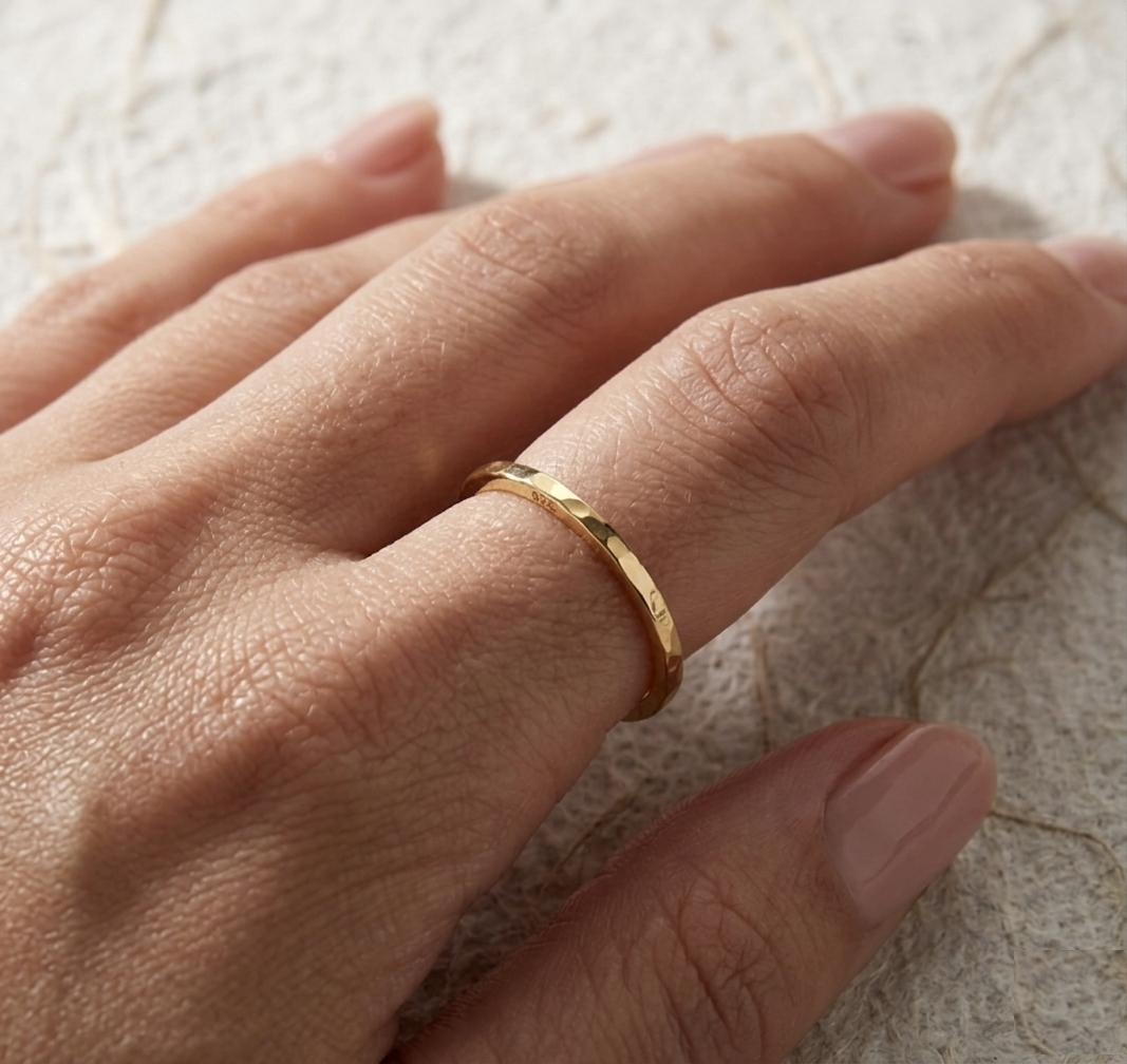 Hammered Ring for Women, Dainty Stacking Ring, Minimalist Thin Gold Band, Handmade Textured Jewelry, Simple Promise Ring, Gift for Her - Image 4