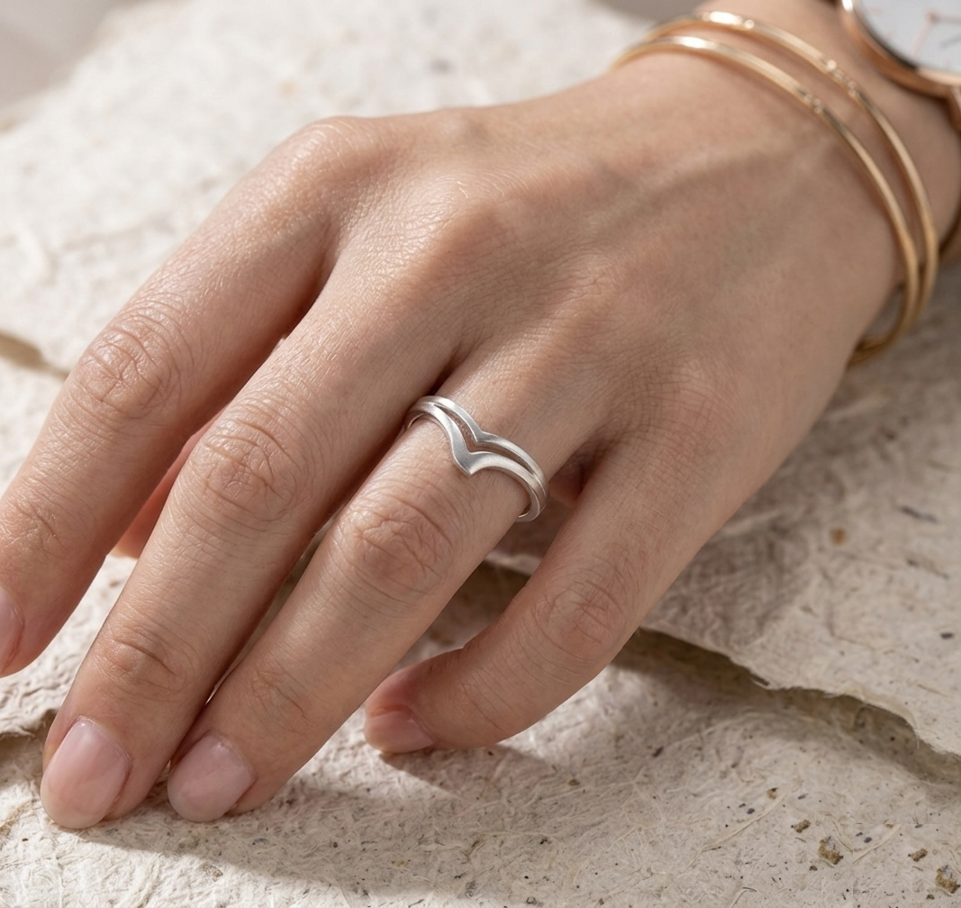Matte Finish Minimalist Chevron Ring - V-Shaped Wishbone Ring for Women - Delicate Stacking Ring - Simple Geometric Jewelry - Gift for Her - Image 4