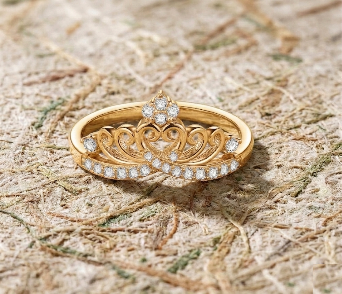 Crown Ring Sterling Silver, Tiara Engagement Ring for Women, Dainty Princess Ring, Filigree Heart Anniversary Gift, Queen Promise Ring