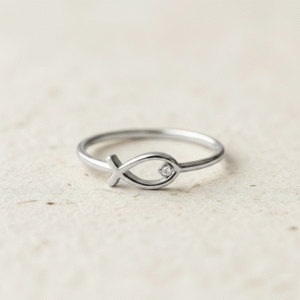 Ichthys Ring, Tiny Christian Fish Ring with Cubic Zirconia, Minimalist Religious Jewelry, Faith Ring for Her, Spiritual Gift