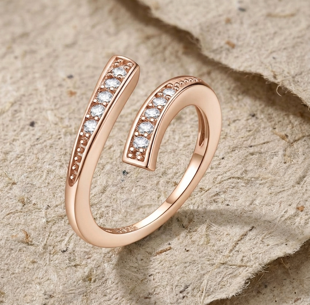 Dainty Bypass Ring, Minimalist Adjustable Spiral Band, Bohemian Cubic Zirconia Jewelry for Women, Unique Wrap Statement Piece - Image 3