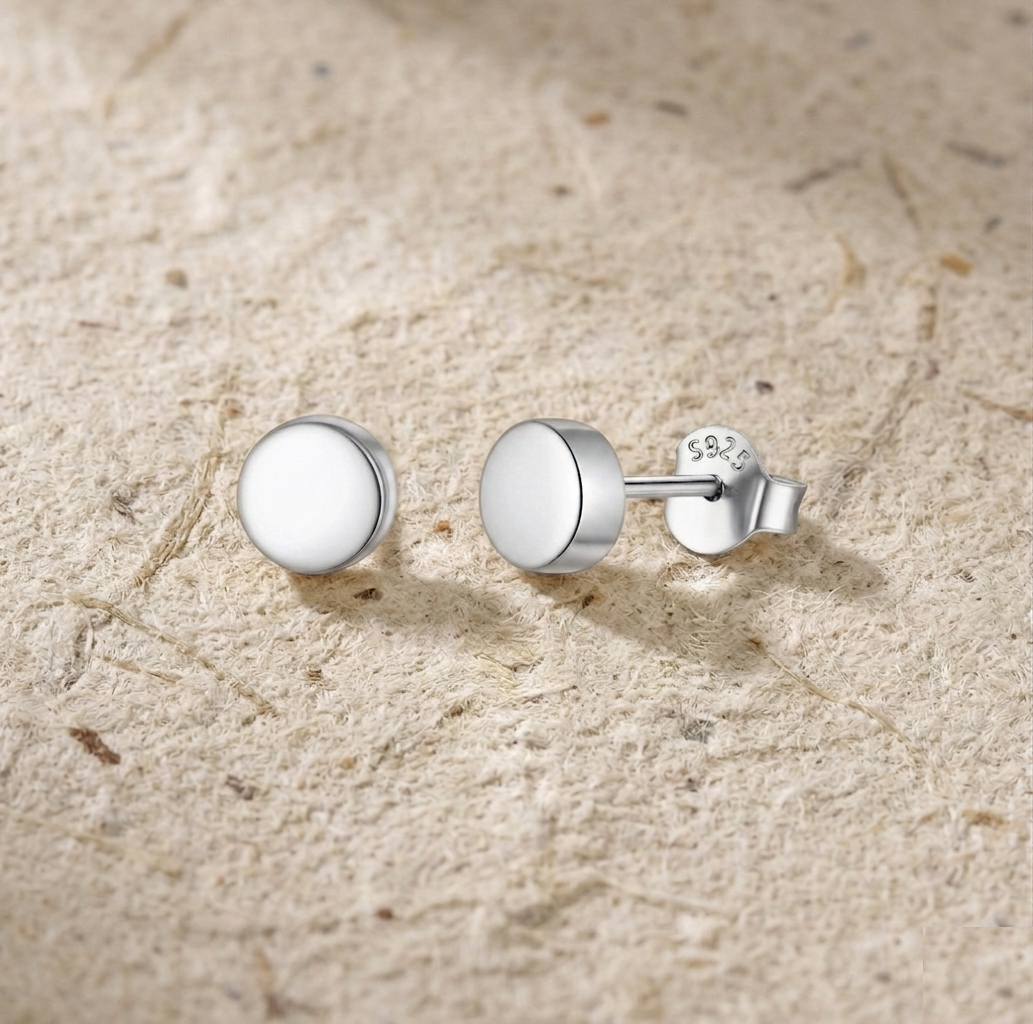 Dainty Disc Earrings, Minimalist Round Studs in 925 Sterling Silver, Tiny Circle Earrings, Everyday Jewelry Gift for Her - Image 3