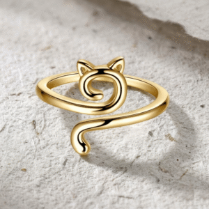 925 Sterling Silver Cat Ring, Adjustable Animal Wrap Ring, Minimalist Kitty Jewelry for Her, Dainty Kitten Tail Ring, Pet Lover Gift