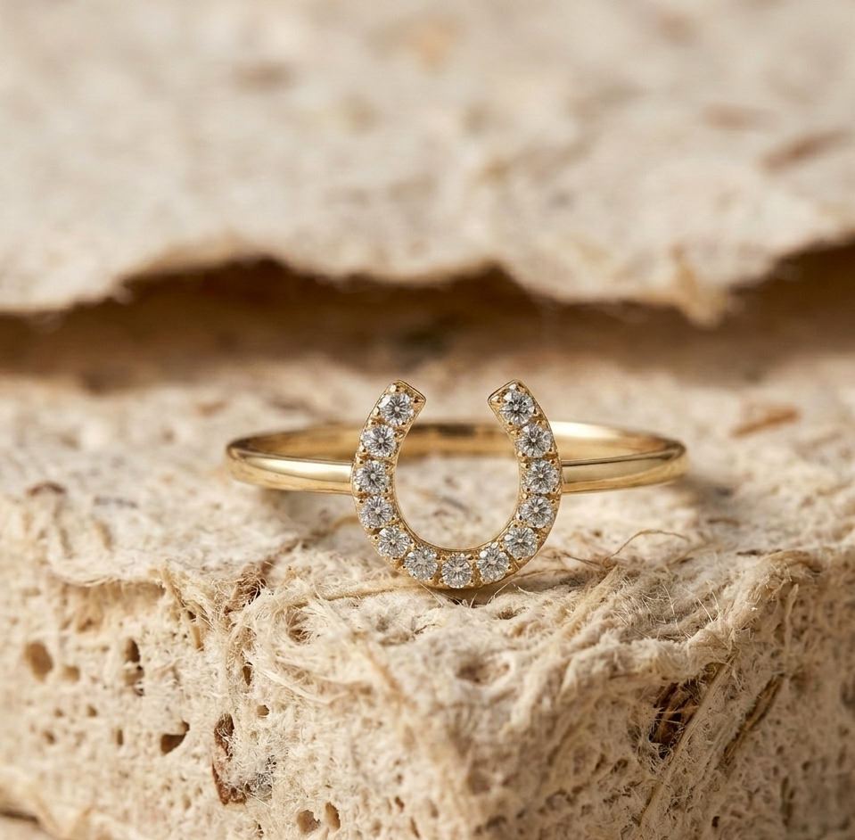 Horseshoe Ring for Women, Dainty Cubic Zirconia Luck Ring, Minimalist Lucky Jewelry, Small Stacking Ring, Equestrian Gift for Her