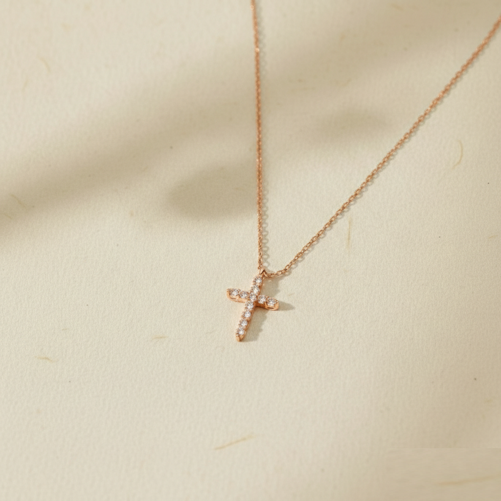 Dainty CZ Cross Necklace, Silver or Rose Gold • Tiny Cross Pendant • Minimalist Religious Jewelry • Communion Gift for Her - Image 3