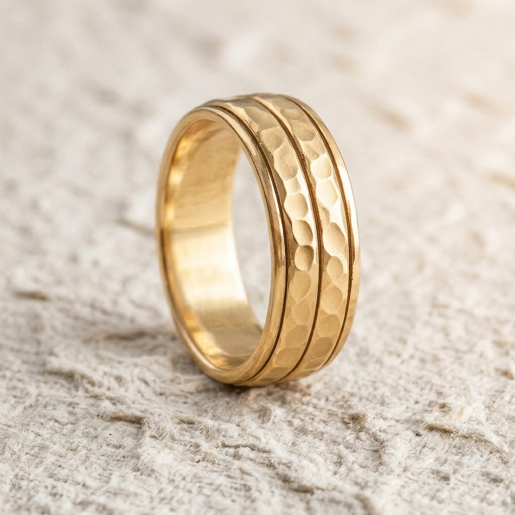 Hammered Spinner Ring, 925 Sterling Silver Meditation Ring, Textured Fidget Band, Unisex Stress Relief Jewelry, Minimalist Stacking Ring