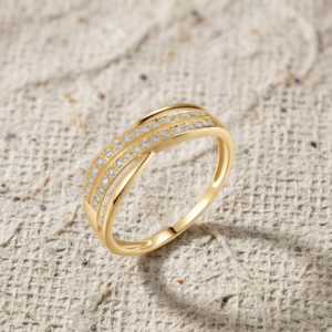 Criss Cross Ring with Pavé Cubic Zirconia, Double Row Statement Ring for Women, Elegant X Ring, Minimalist Jewelry Gift, Anniversary Ring