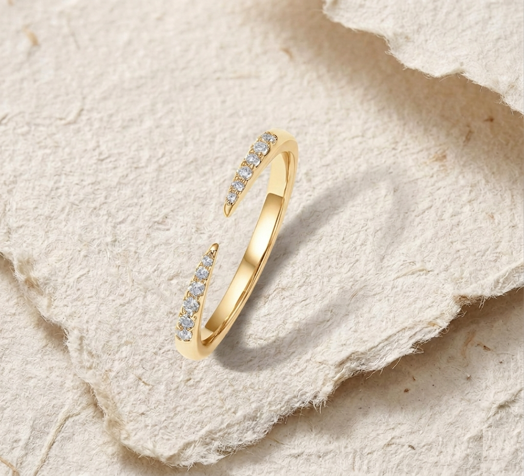 Wrap Ring Women, Cubic Zirconia Pave Open Band, Minimalist Dainty Ring, Adjustable Statement Ring, Delicate Stackable Ring