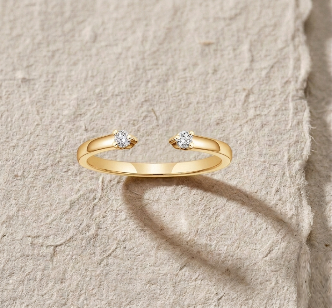 Open Wrap Ring for Women, Minimalist Double CZ Cuff Ring, Dainty Bypass Promise Ring, Adjustable Stacking Jewelry, Gift for Her