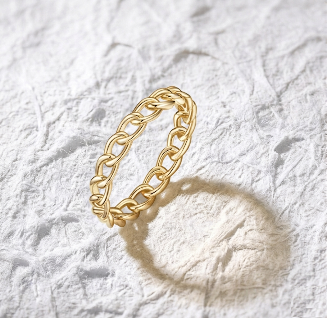 Chain Link Ring for Women, Dainty Curb Link Eternity Band, Minimalist Stackable Ring, Jewelry Gift for Her, Statement Ring