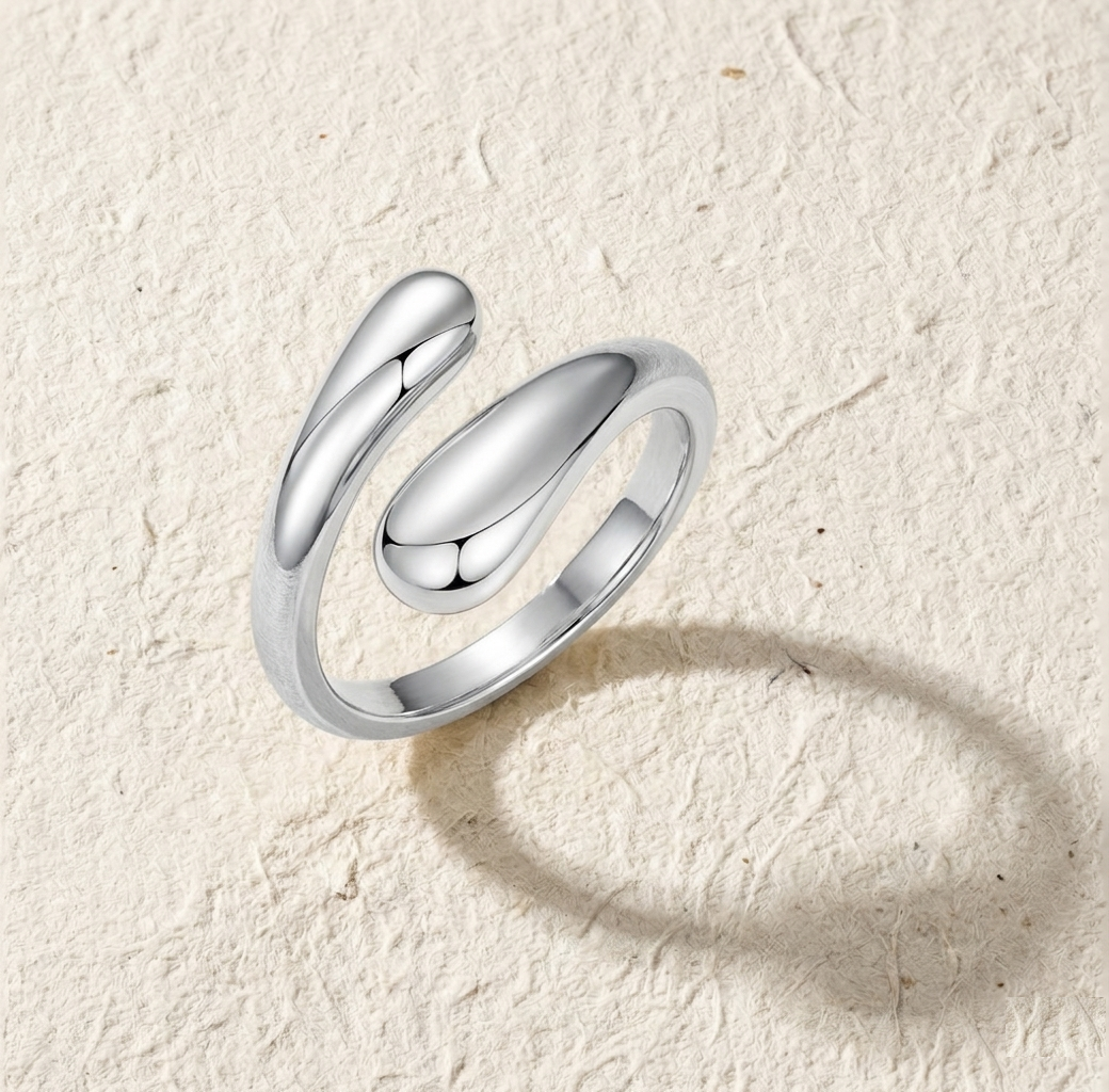 Water Drop Wrap Ring, Minimalist Adjustable Spiral Ring, Open Bypass Thumb Ring for Women, Dainty Fluid Teardrop Jewelry - Image 3