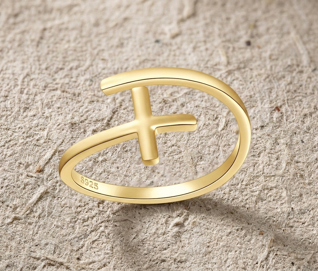Dainty Cross Ring in 925 Sterling Silver, Minimalist Wrap Ring for Women, Cross Band Ring, Silver Rose Gold Yellow Gold Geometric Ring
