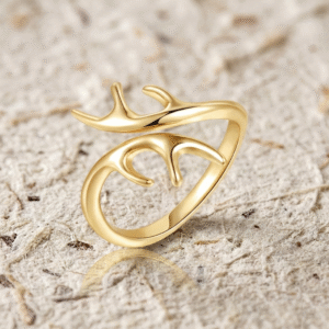 Antler Ring, Deer Horn Wrap Ring, Gold Antler Jewelry, Adjustable Animal Ring, Nature Inspired Gift for Her, Minimalist Forest Ring