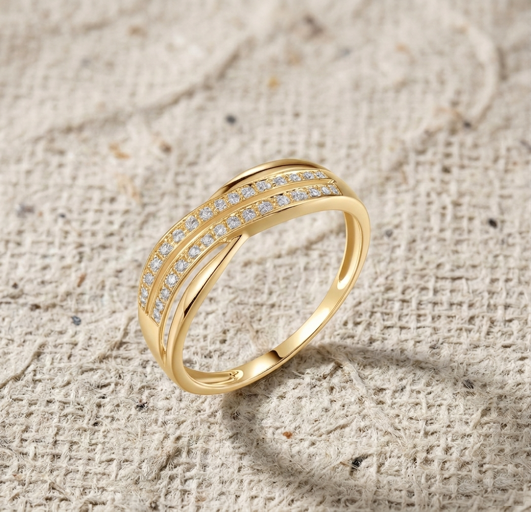 Criss Cross Ring with Pavé Cubic Zirconia, Double Row Statement Ring for Women, Elegant X Ring, Minimalist Jewelry Gift, Anniversary Ring