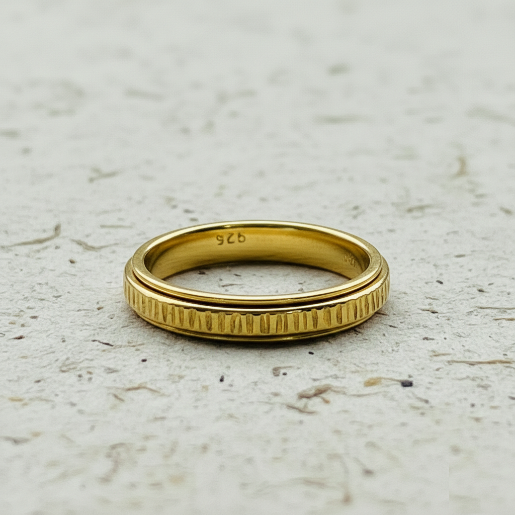 Textured Spinner Ring for Women, Fidget Ring, Minimalist Band in Yellow Gold, Rose Gold, or Silver, Anxiety Ring Gift for Her