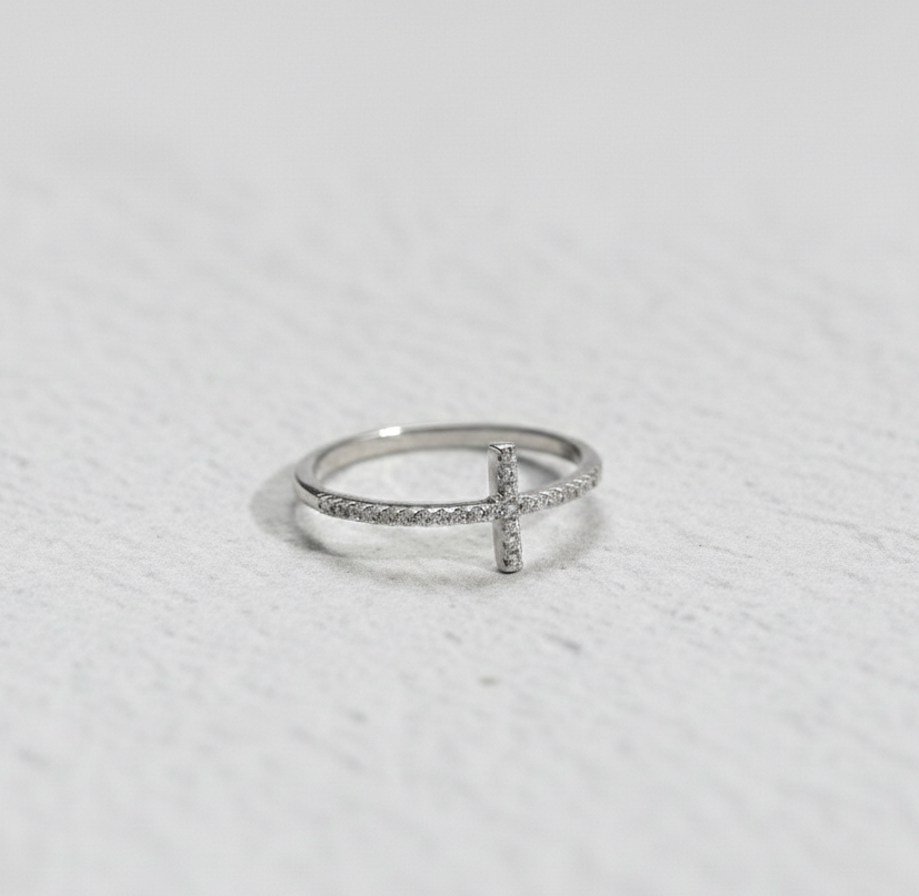 925 Sterling Silver Sideways Cross Ring for Women - Sparkling Cubic Zirconia Religious Jewelry - Minimalist Dainty Faith Gift - Image 3