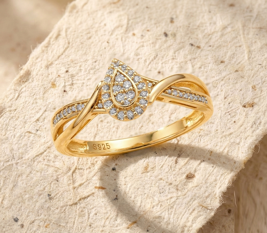 Pear Cut Cubic Zirconia Promise Ring for Her, 925 Sterling Silver Infinity Twist Band, Dainty Teardrop Engagement Ring, Minimalist Jewelry